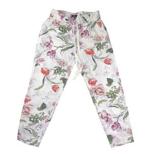 Ann Taylor Pants Womens 4P White Floral Pull On Tapered Leg Casual Petite Spring